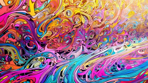 Colorful Abstract Painting with Swirling Shapes