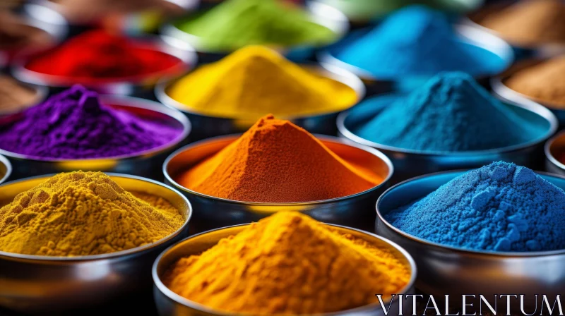 Colorful Powders in Metal Bowls: A Vibrant Composition