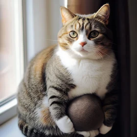 Playful Cat on Windowsill with Sunlight