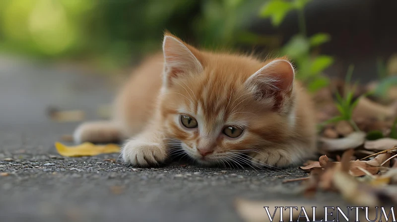 Cute Orange Kitten Resting Outdoors