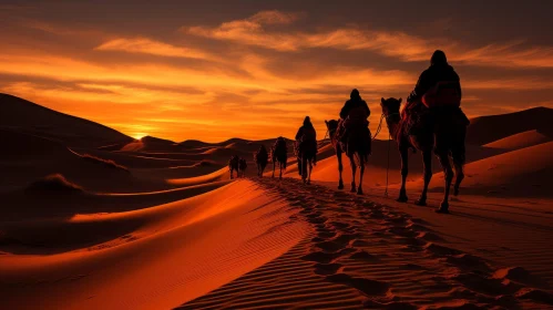 Sunrise in the Desert: Captivating Scene of People on Camels