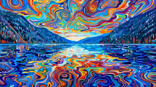 Surreal Mountain Lake Painting