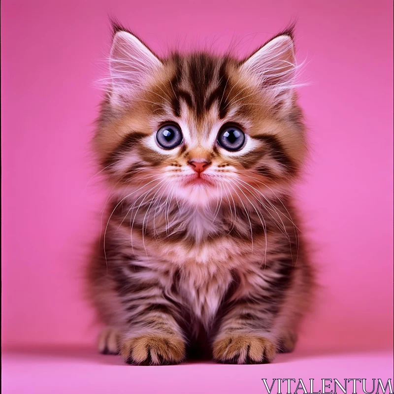 Charming Kitten Portrait on Pink AI Image