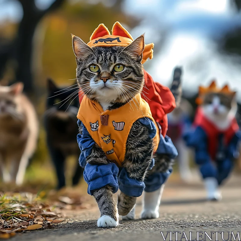 Feline Parade in Vibrant Costumes AI Image