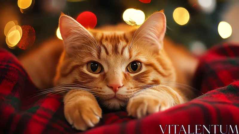 Festive Orange Cat with Bokeh Background AI Image