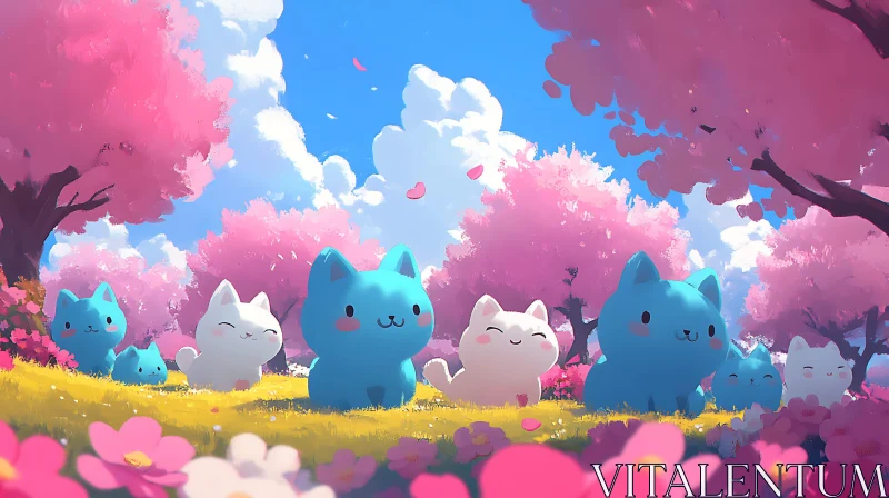 Springtime in Cartoon Cat Paradise AI Image