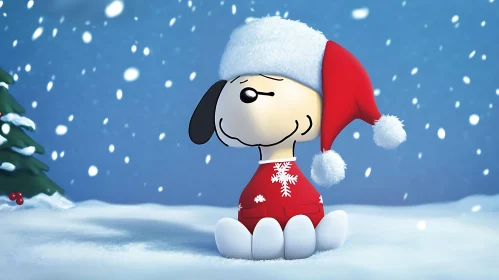 Cute Cartoon Character with Santa Hat and Snowflake Sweater