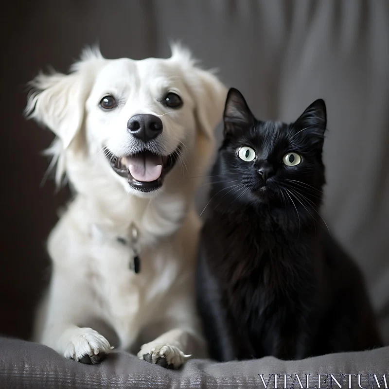 White Dog and Black Cat: A Perfect Pair AI Image