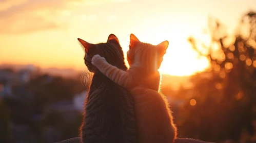 Tender Moments: Cats Hug at Sunset