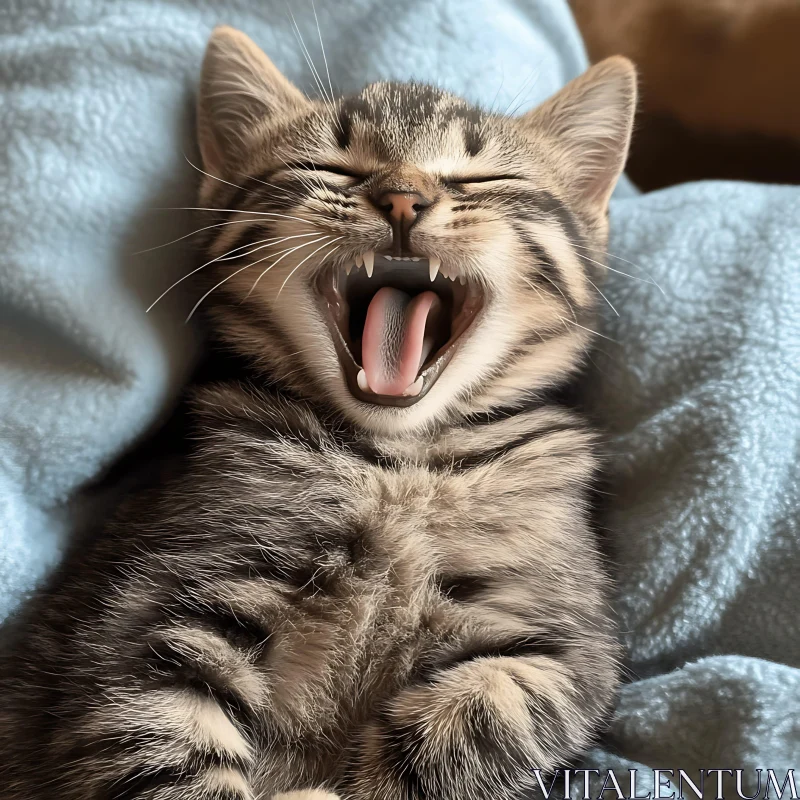 Cute Fluffy Kitten Yawning AI Image