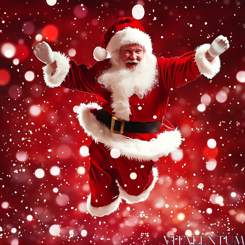 Festive Santa in Red Suit with Snowfall AI Image