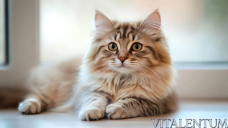 Relaxed and Alert Tabby Cat Sitting by a Window AI Image