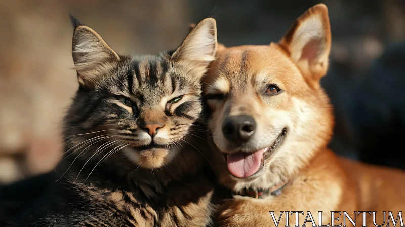 Adorable Close-Up of Cat and Dog Companionship AI Image