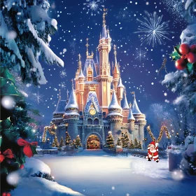 Magical Christmas Castle with Fireworks