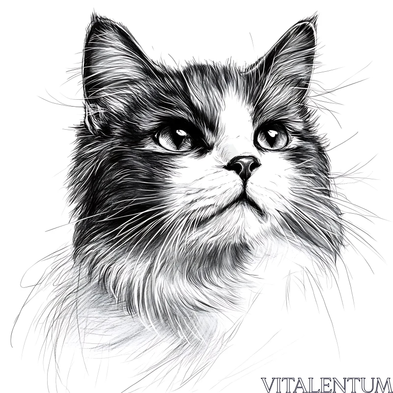 AI ART Black and White Cat Portrait Sketch