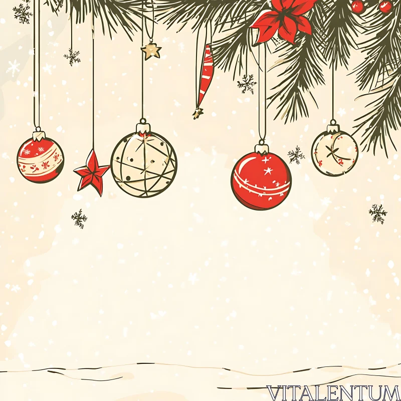 Festive Holiday Ornaments and Pine Branches AI Image