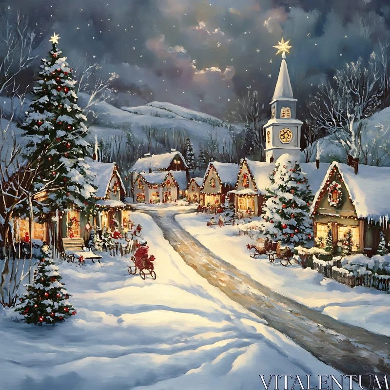 Festive Holiday Village in Winter AI Image