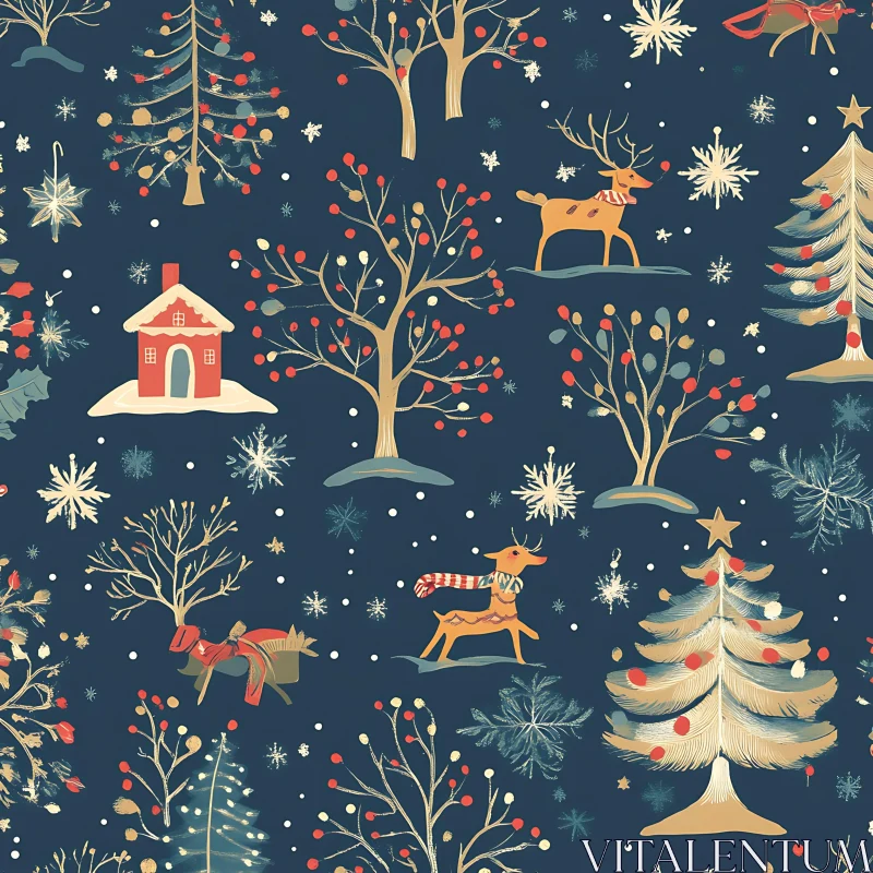 Holiday Pattern with Christmas Elements AI Image