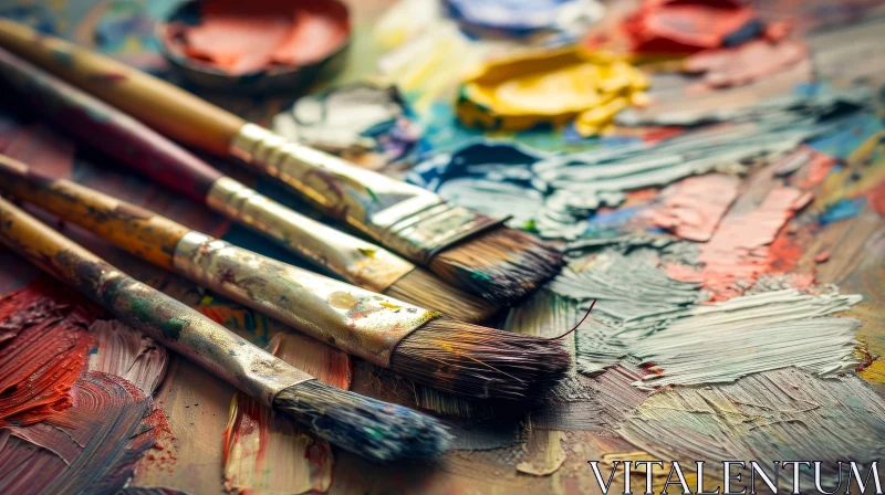 Close-Up Painter's Palette with Vibrant Oil Paint Colors AI Image