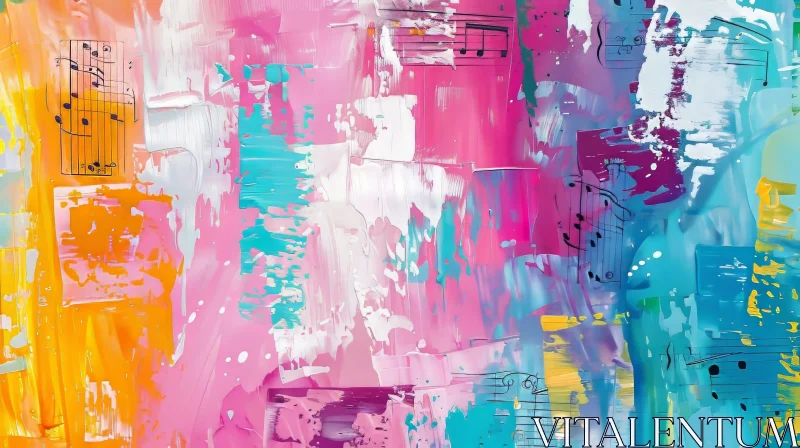 Colorful Abstract Painting with Musical Notes AI Image
