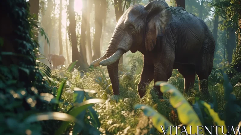 Elephant in Jungle: Stunning Nature Photograph AI Image