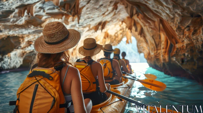 AI ART Exploration of Dark Cave by Women Kayaking