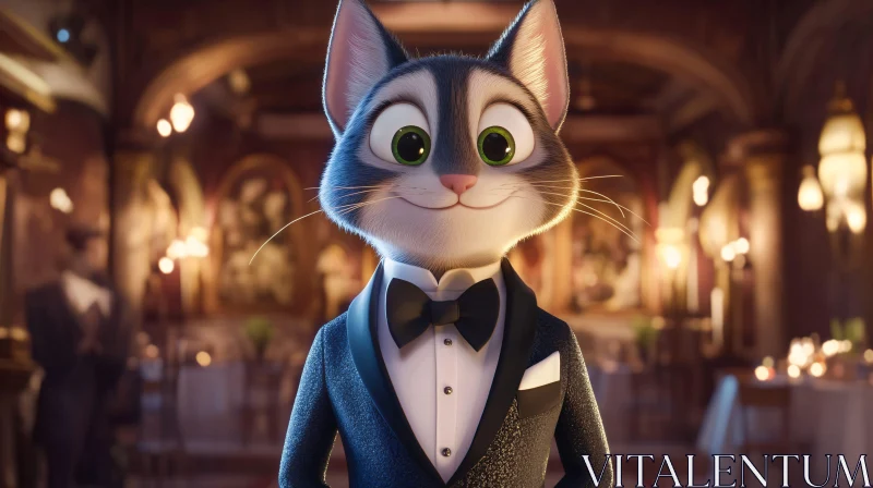 Sophisticated Animated Feline in Formal Wear AI Image