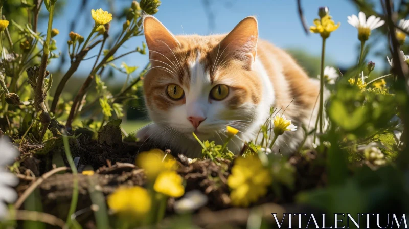 Ginger and White Cat in Nature - Beautiful Image AI Image
