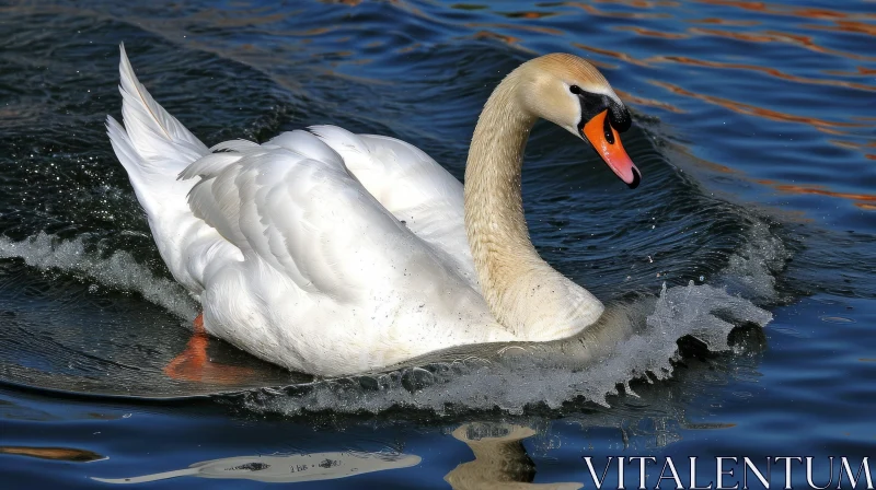 Graceful Swan Swimming in Rippled Lake | Nature Photography AI Image