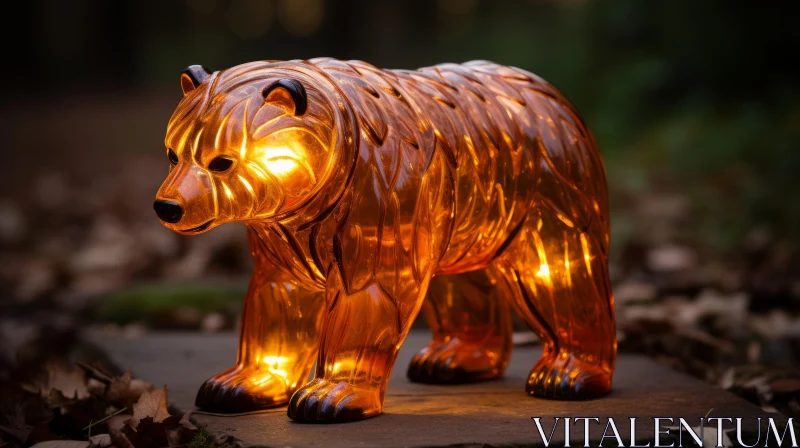 Luminous Glass Bear Art in Nature Setting AI Image