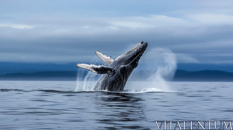 AI ART Majestic Humpback Whale Breaching the Ocean Surface