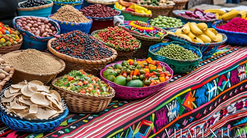 Market Stall Selling Variety of Food Items AI Image
