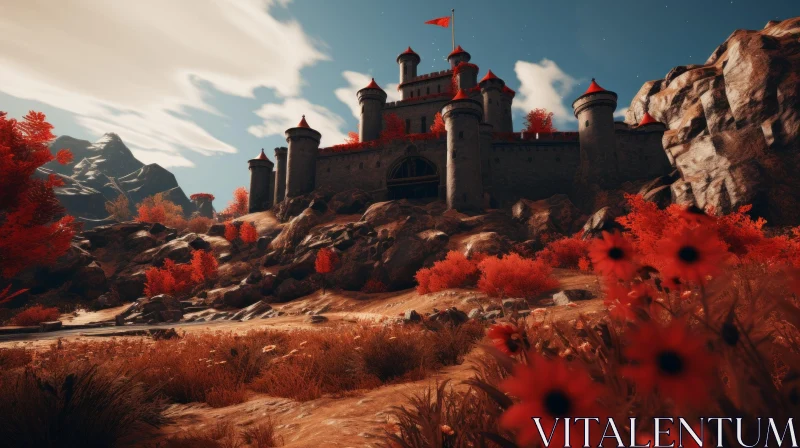 Mysterious Castle in Red Desert - Unreal Engine 5 High-Contrast Realism AI Image