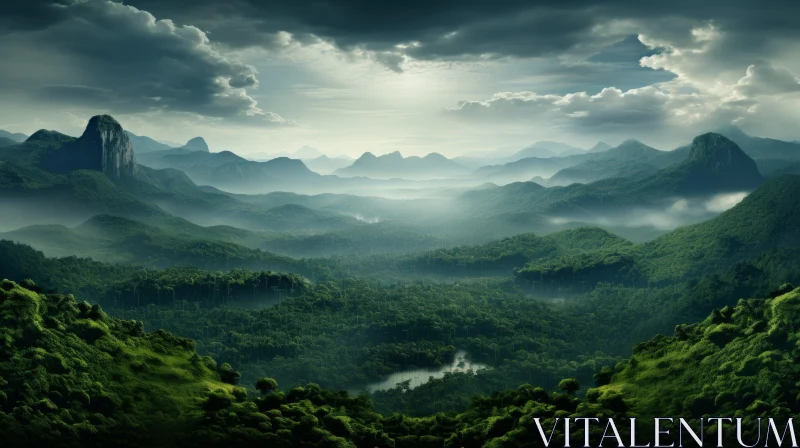 Mysterious Jungle Mountain Landscape - High Quality Photo AI Image