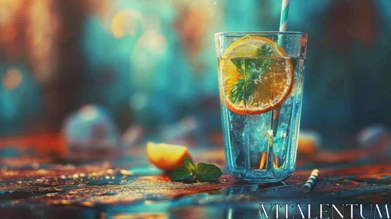 Refreshing Glass of Water with Lemon and Mint on Wooden Table AI Image