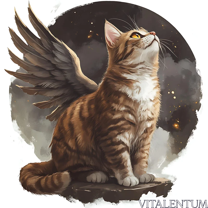 Surreal Illustration of a Winged Cat AI Image