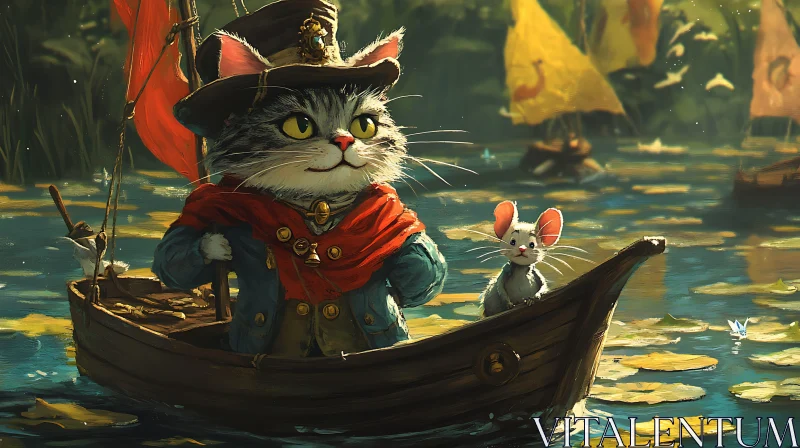 Charming Nautical Voyage of a Cat and Mouse AI Image