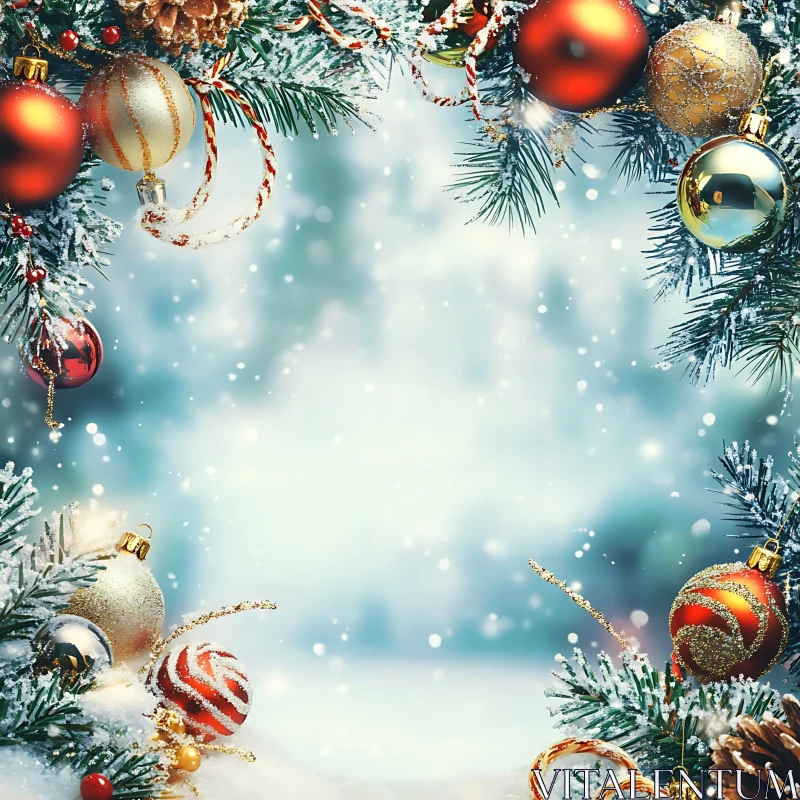 Holiday Decor with Fir Branches and Ornaments AI Image