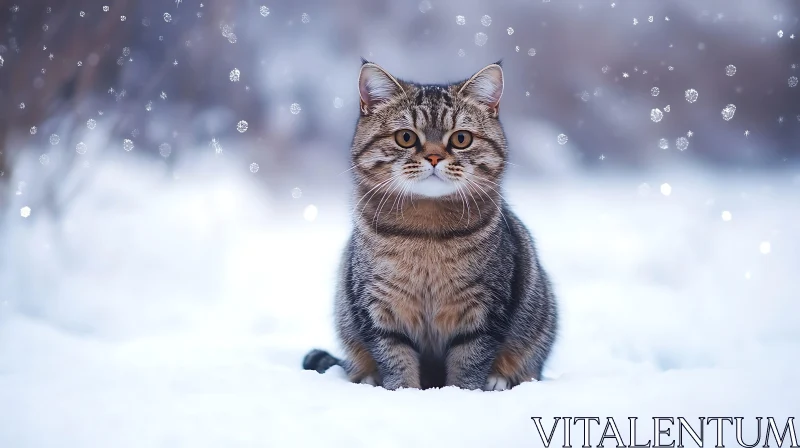 Cute Cat in Snow AI Image