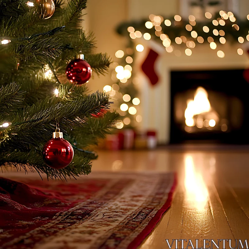 Festive Christmas Tree in a Cozy Living Room Setting AI Image