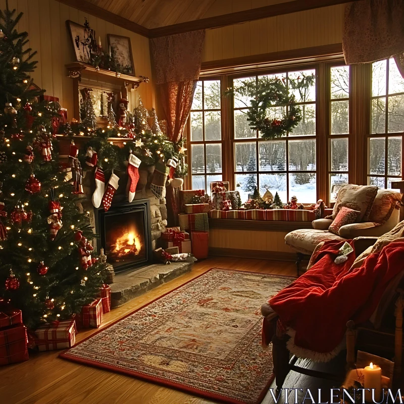 Warm and Festive Holiday Interior Scene AI Image