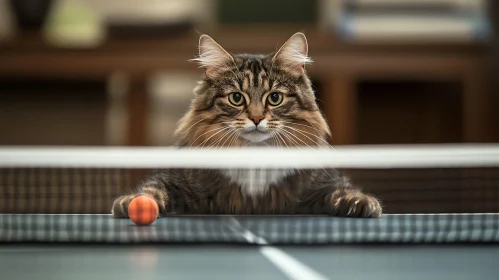 Playful Cat with Ping Pong Ball