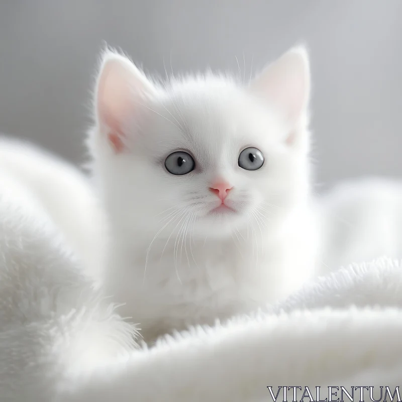 Innocent White Kitten with Fluffy Fur and Blue Eyes AI Image