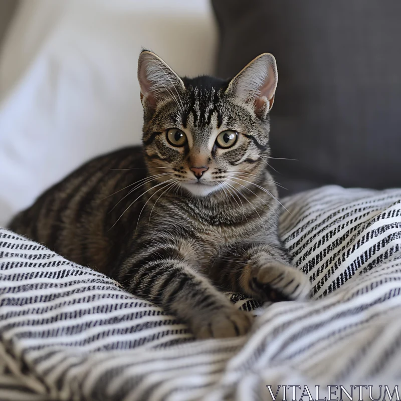 Relaxed Tabby Cat on Blanket AI Image