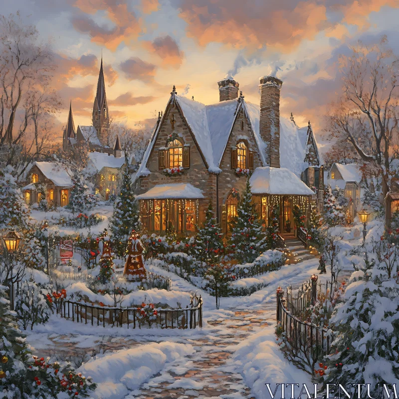 Holiday Scenic Winter Village AI Image