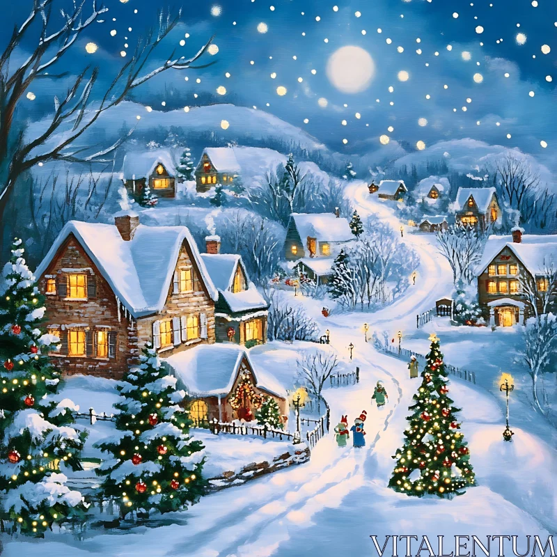 Winter Wonderland Village with Christmas Decor AI Image