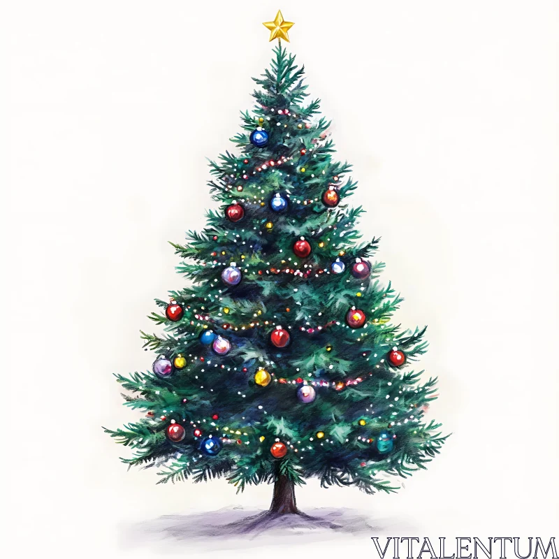 Festive Holiday Christmas Tree with Ornaments and Lights AI Image