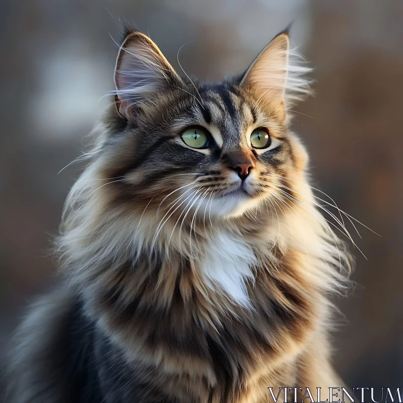 Fluffy Cat with Brown and White Fur in Nature AI Image