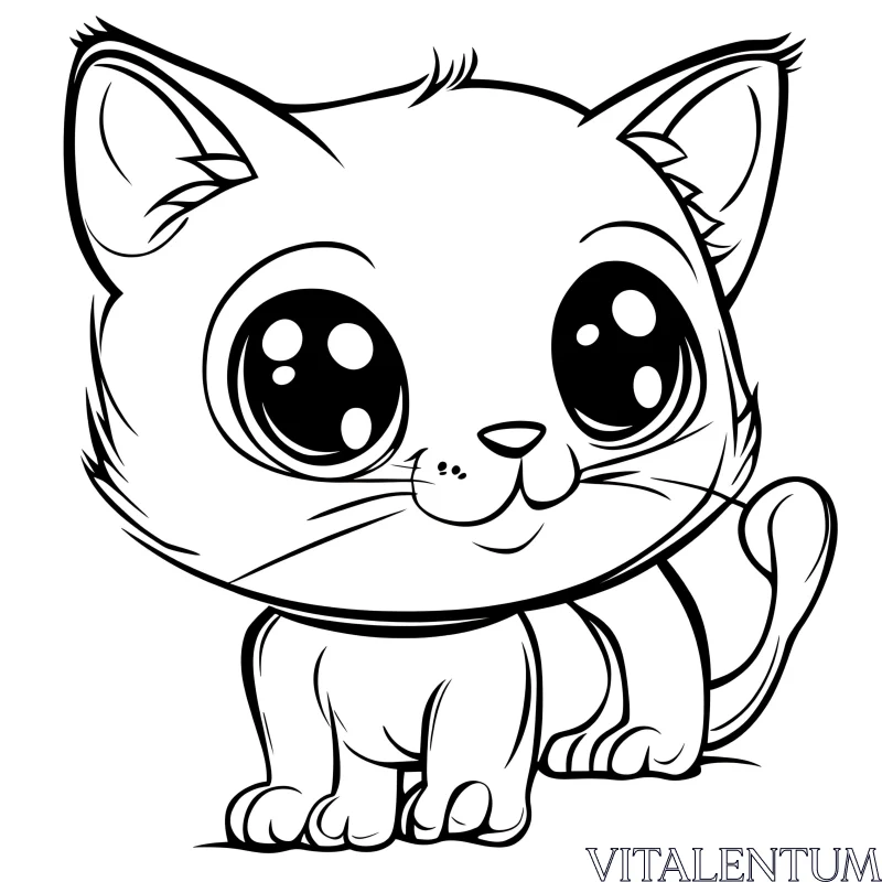 Cute Black and White Cat Drawing AI Image