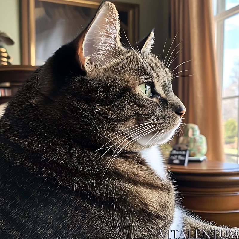 Contemplative Cat Profile AI Image